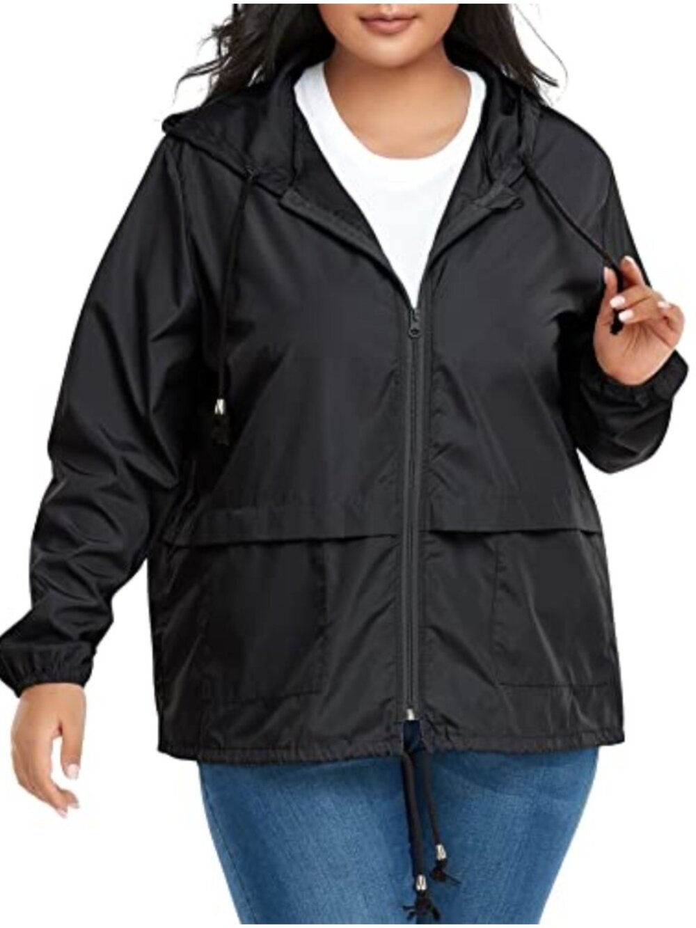 Plus Size Women's Lightweight Packable Waterproof Rain Jacket Hooded Windbreaker